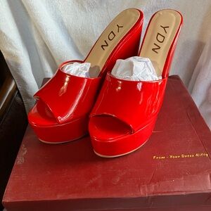 YDN Bold Red Platform Heels